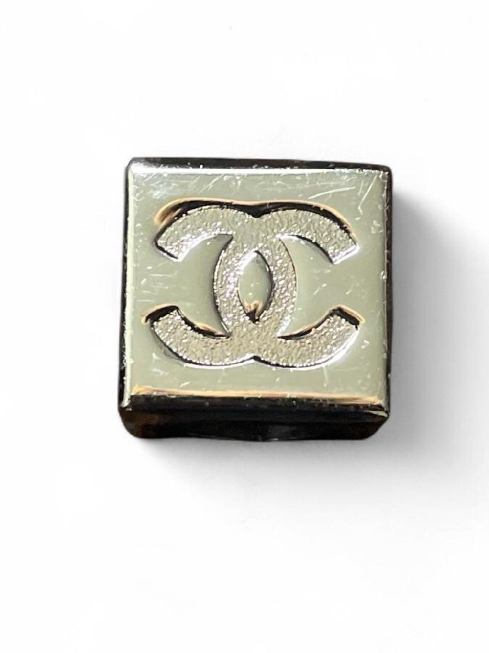CHANEL Fragrance Silver Square Enamel CC Logo Cap Paperweight